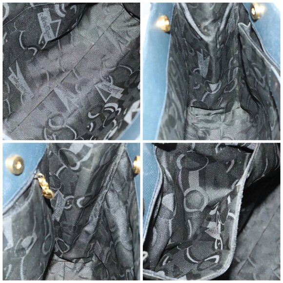 Salvatore Ferragamo Tote Bag Leather Embossed Navy Gold Auth BA1802 - Picture 15 of 16